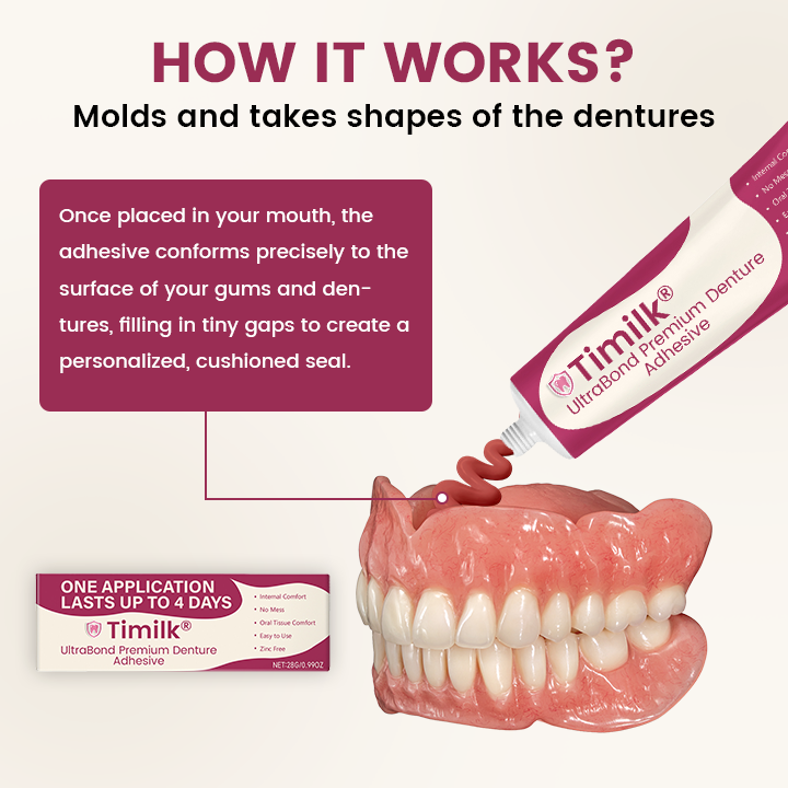 Timilk® UltraBond Premium Denture Adhesive 🔥 FDA Certified (Clinically Proven 4-Day Hold for Secure, Comfortable & Zinc-Free Denture Fit 🦷)